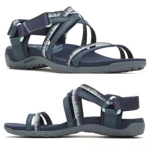 MERRELL Sz 8 Terran 3 Cush Lattice Sandals Women Navy Blue Strappy Casual Shoes